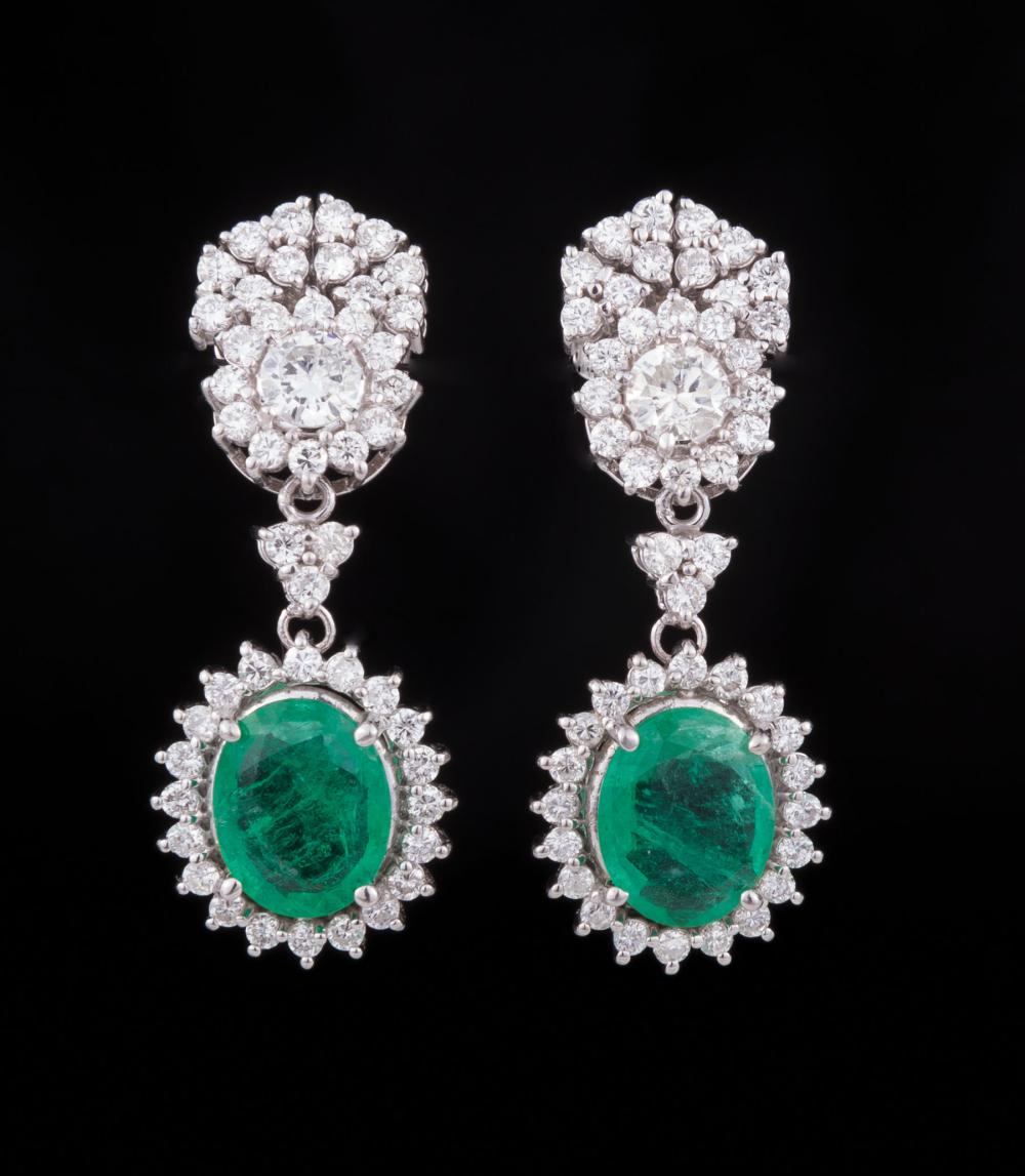 Appraisal: Pair of kt White Gold Emerald and Diamond Dangle Earrings