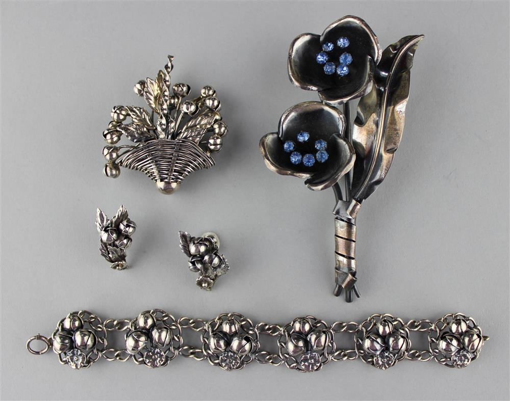 Appraisal: HOBE STERLING SILVER PARURE AND SANDOR STERLING SILVER FLOWER PIN