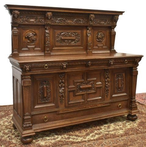 Appraisal: Renaissance Revival carved oak sideboard early th c having molded