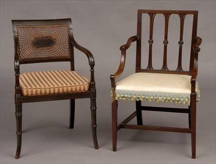 Appraisal: TWO GEORGE III-STYLE ARMCHAIRS The one stained with cane back