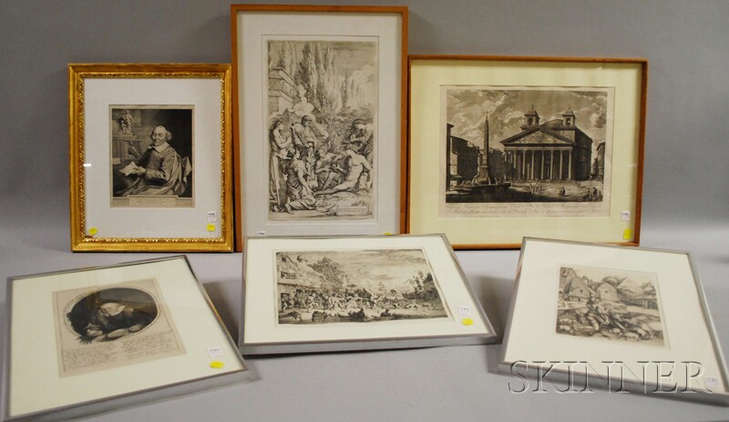 Appraisal: Six Assorted Framed Etchings and Prints including Salvator Rosh Genius