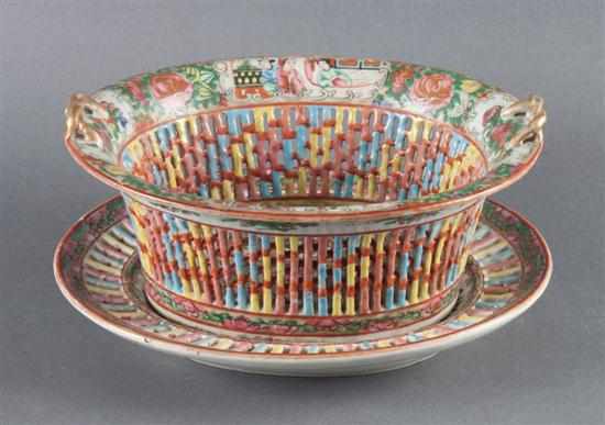 Appraisal: Chinese Export Rose Medallion porcelain reticulated chestnut basket and underplate