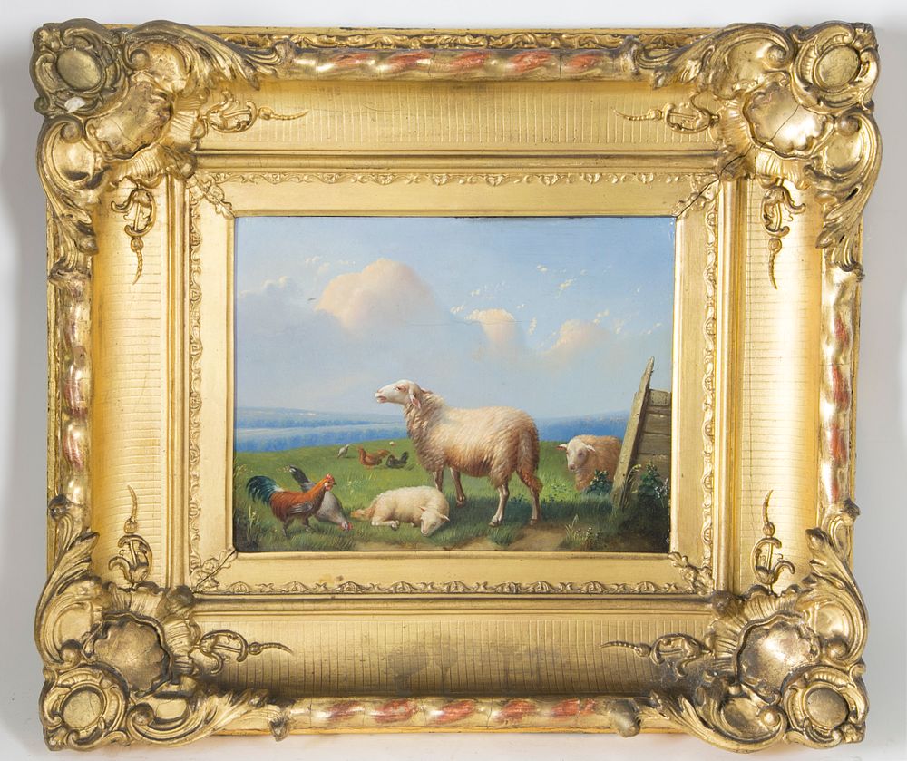 Appraisal: Francois Vandeverdonck Oil on Board Pastoral Scene with Sheep and