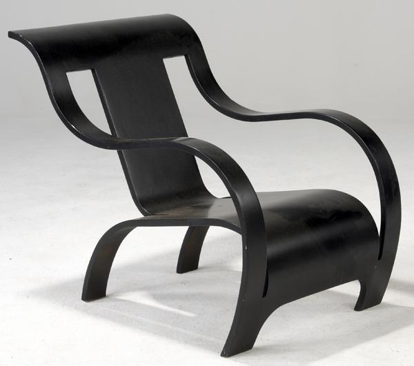 Appraisal: GERALD SUMMERS MAKERS OF SIMPLE FURNITURE Armchair of single ebonized