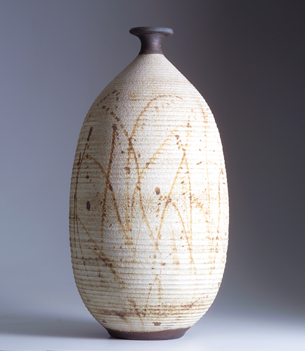 Appraisal: VIVIKA OTTO HEINO Large bottle-shaped vase with horizontal throwing ridges