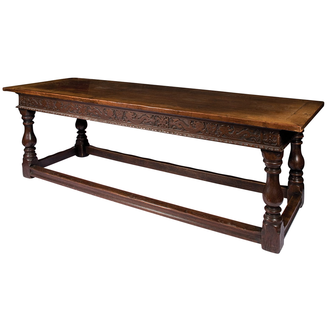 Appraisal: Continental Baroque Style Oak Hall Table The rectangular top above