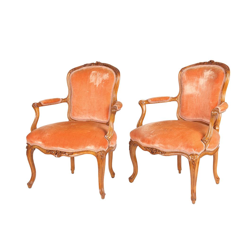 Appraisal: Pair of Louis XV Beechwood Fauteuils en Cabriolet Pierre Remy