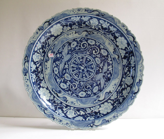 Appraisal: CHINESE BLUE UNDERGLAZE PORCELAIN CHARGER hand decorated underglaze in a