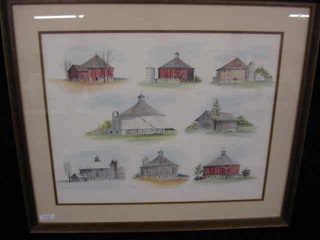 Appraisal: Bev Wickman Lithograph of Barns of pencil signed image area