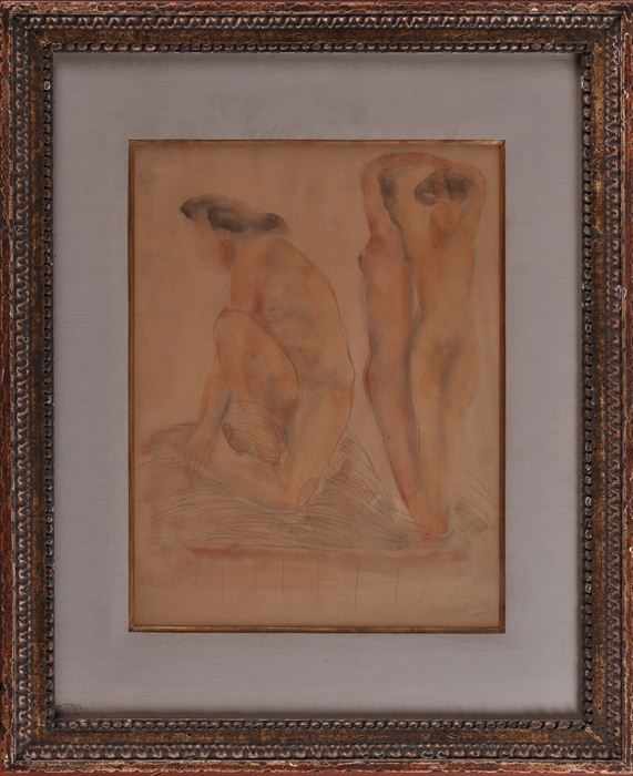 Appraisal: EUROPEAN SCHOOL THREE FEMALE NUDES Watercolor and pencil on paper