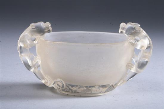 Appraisal: CHINESE ROCK CRYSTAL CUP With two carved animal-form handles -