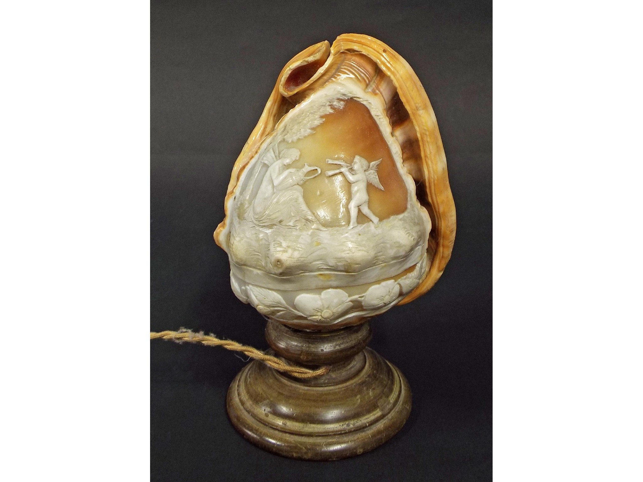 Appraisal: Interesting carved cameo conch shell light decorated with a Classical