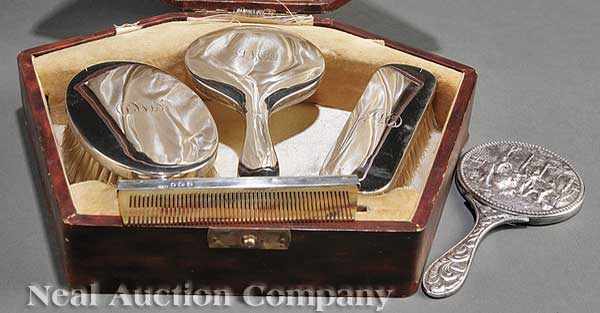 Appraisal: A Good English Cased Sterling Silver-Mounted Boy's Brush Set Adie