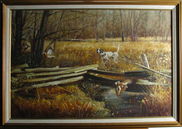 Appraisal: Unsigned Decorator Oil On Canvas X Depicting Two English Setters