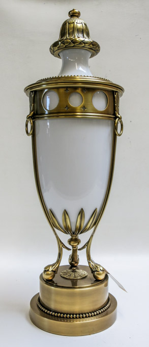 Appraisal: CONTEMPORARY COVERED DECORATIVE URN the tall glass urn supported by