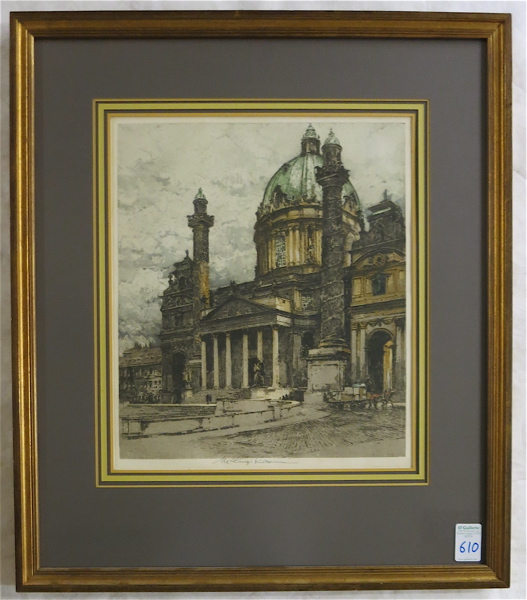 Appraisal: LUIGI KASIMIR ETCHING AND AQUATINT Austria - Karlskirche Wien Image