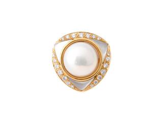 Appraisal: k Gold Mabe Diamond Pearl Enhancer Pendant Ladies k yellow