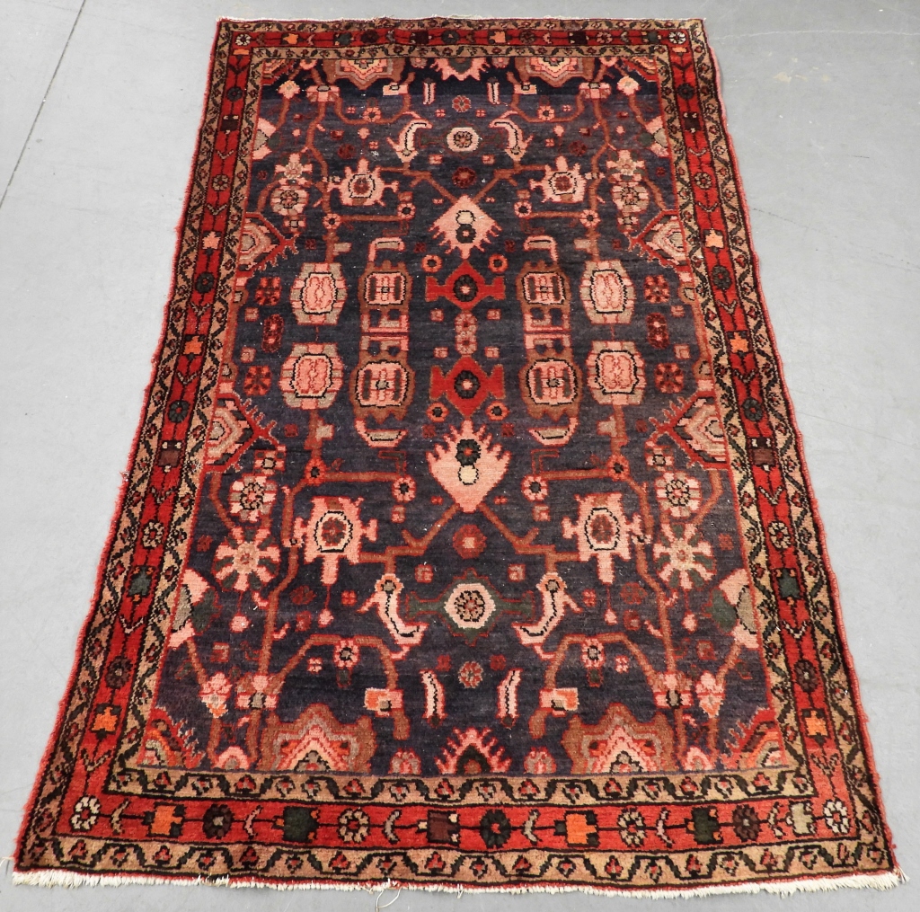 Appraisal: RED NAVY HAMADAN STYLIZED RUG Middle East th CenturyCream red