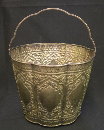 Appraisal: Continental Ribbed Silvered Brass Gently Flared Swing-Handled Cachepot in the