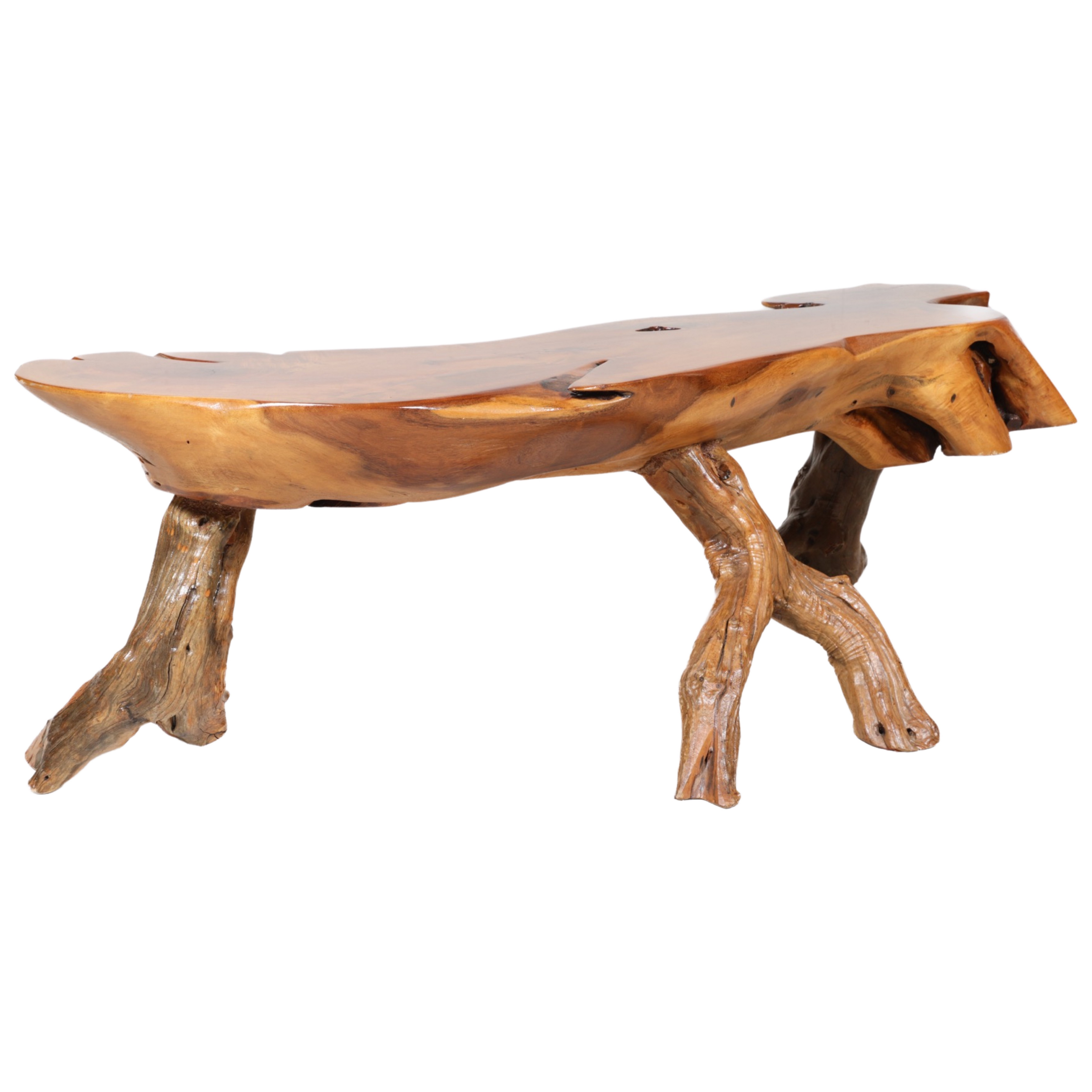 Appraisal: Freeform coffee table lacquered free form top on driftwood legs