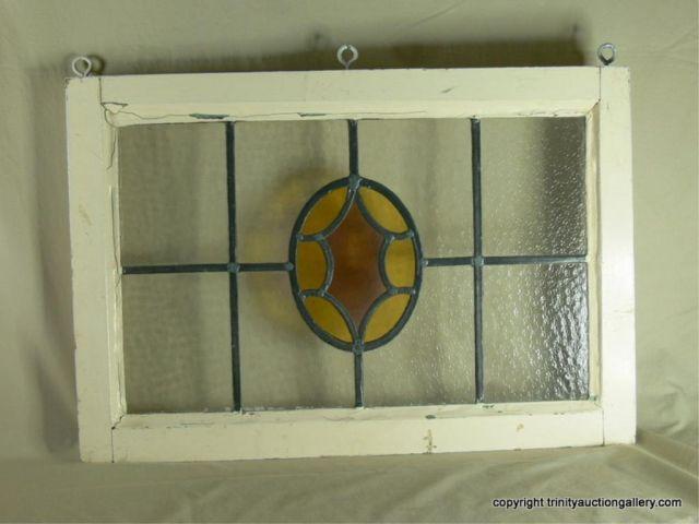 Appraisal: Antique Stained Glass Leaded Window - with metal hanging hafdware