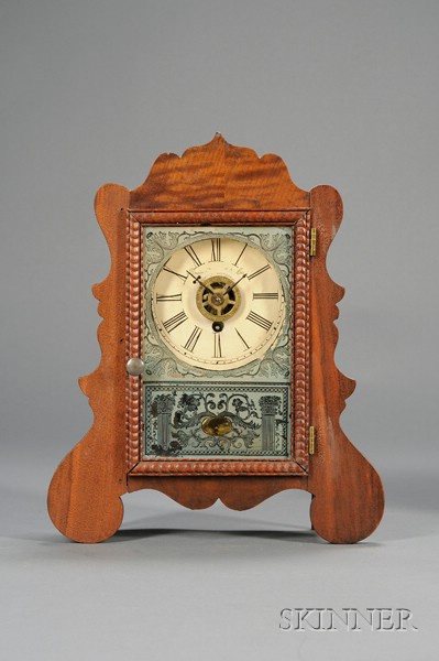 Appraisal: Mahogany Miniature Cottage Clock by Brewster Manufacturing Company Bristol Connecticut