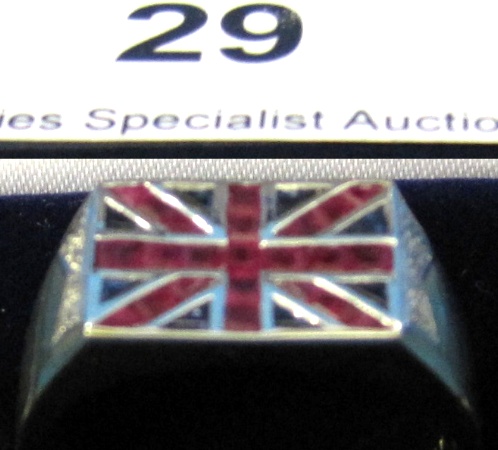 Appraisal: CT Gents Ruby Diamond Sapphire Union Jack Ring size B