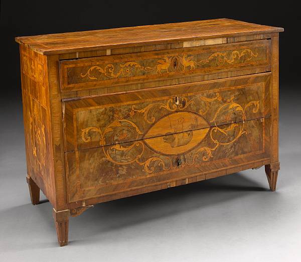 Appraisal: A North Italian Neoclassical marquetry inlaid walnut chest late th