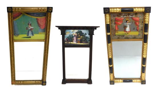 Appraisal: MIRRORS Three th C Federal wall mirrors with reverse painted