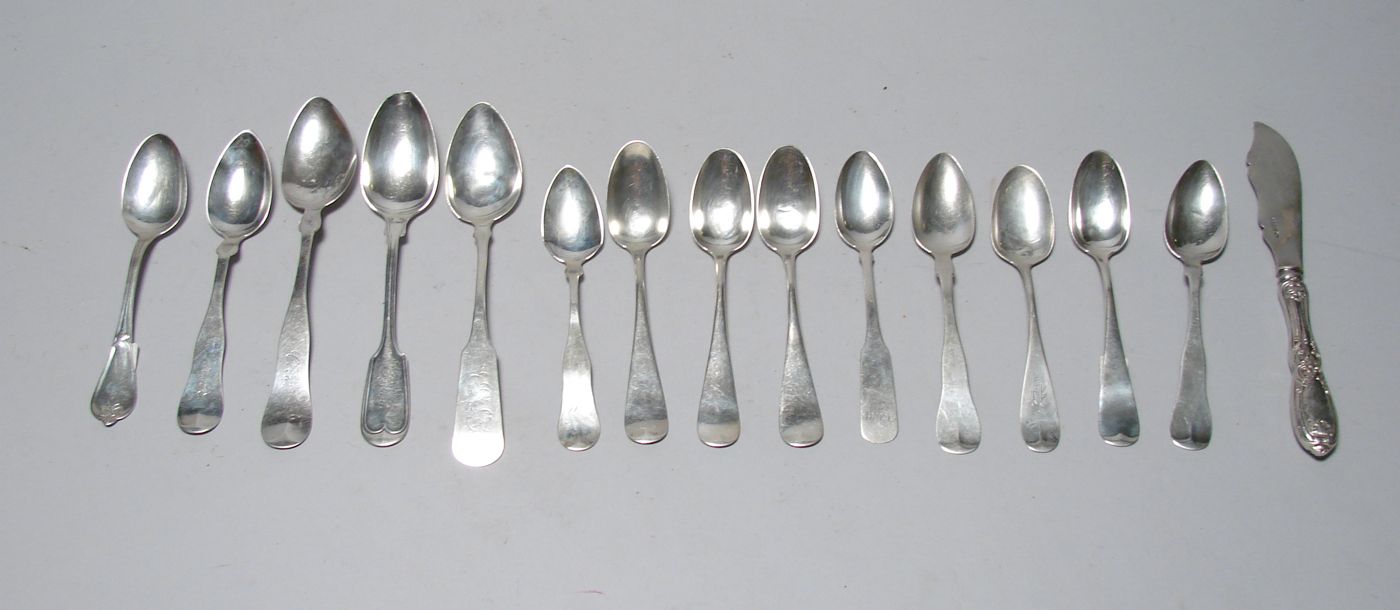 Appraisal: FIFTEEN PIECES OF AMERICAN COIN SILVER FLATWARE By various makers