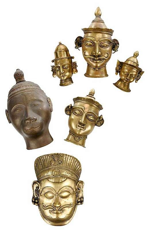 Appraisal: Six Indian Shiva Devi Bronze Ritual Masks South Indian th