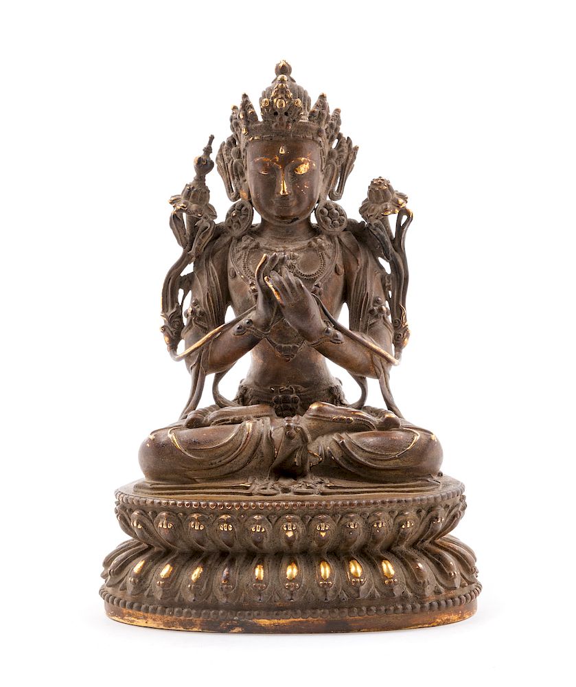 Appraisal: A Parcel Gilt Bronze Figure of Bodhisattva Height in cm