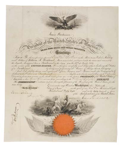 Appraisal: BUCHANAN JAMES Partly-printed vellum Document Signed as President military commission