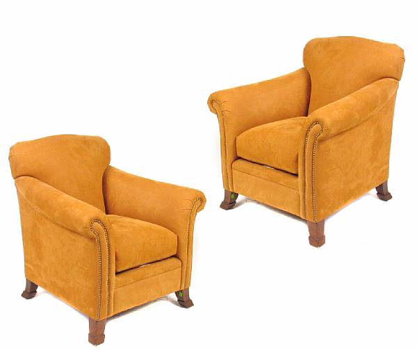 Appraisal: A pair of fully upholstered club chairs height in width