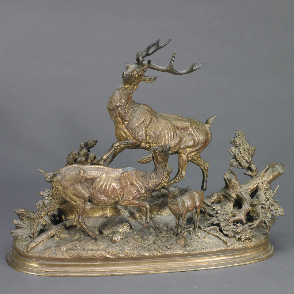 Appraisal: STAG WITH DOE AND FAWN Paul-Edouard Delabrierre French - gilt