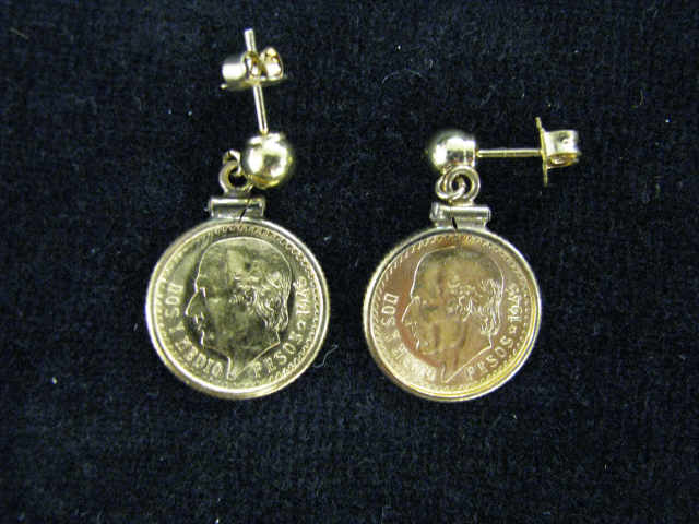 Appraisal: Gold Coin Earrings each with Mexico peso k coin in