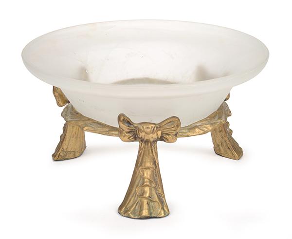 Appraisal: A FROSTED GLASS BOWL WITH A GILT METAL BASE CM