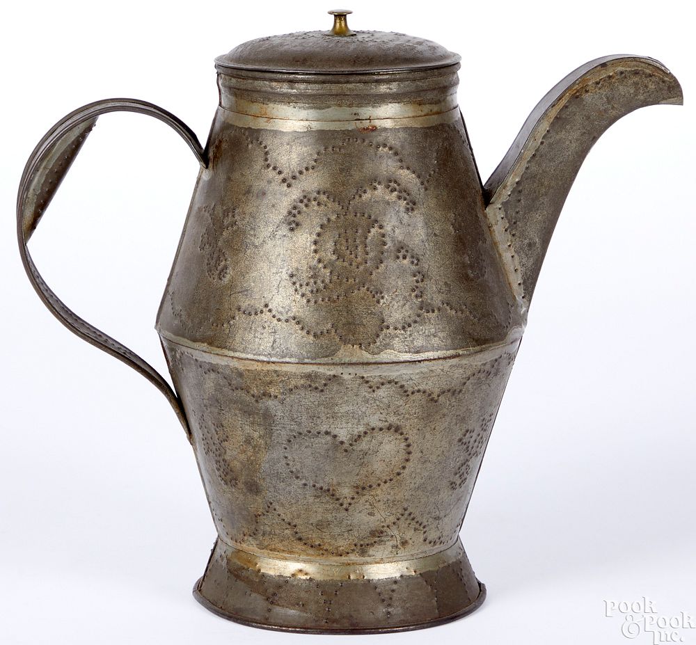 Appraisal: Pennsylvania wrigglework tin coffee pot Pennsylvania wrigglework tin coffee pot