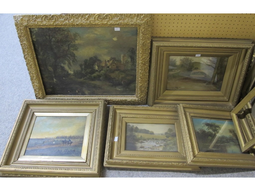 Appraisal: Lot comprising four oils one watercolour and a frame