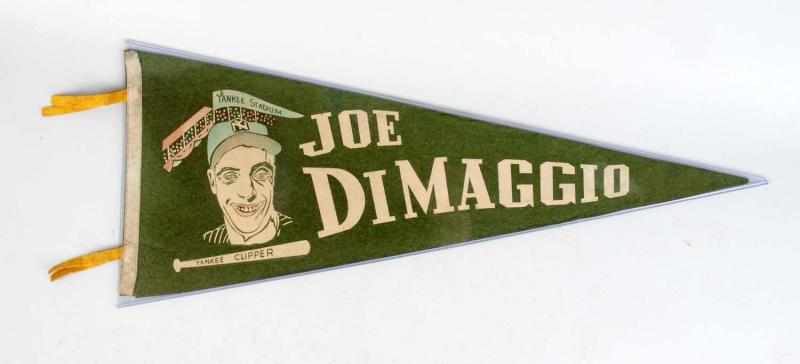 Appraisal: Vintage Joe DiMaggio Baseball Felt Pennant Depicts colorful profile of