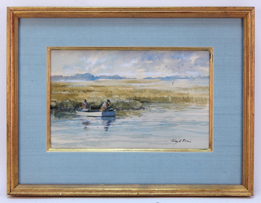 Appraisal: RAY ELLIS IMPRESSIONIST FISHING WC PAINTING South Carolina Massachusetts -