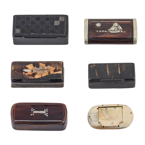 Appraisal: Six horn bone rosewood and papier mache snuff boxes -