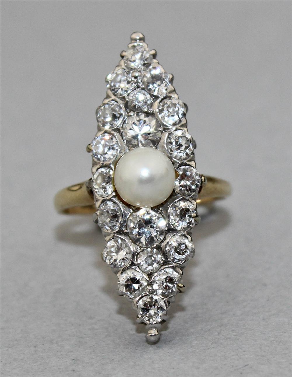 Appraisal: EDWARDIAN K YELLOW GOLD DIAMOND RING WITH CULTURED PEARL the