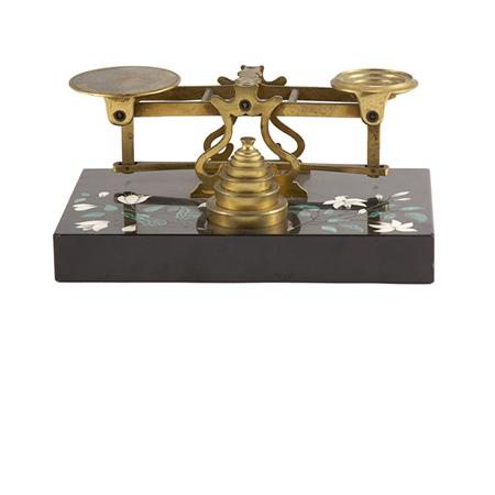 Appraisal: Brass and Hardstone Inlaid Balance Scale Estimate -