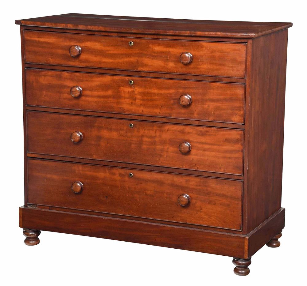 Appraisal: Georgian Figured Mahogany Four Drawer Chest British th century figured