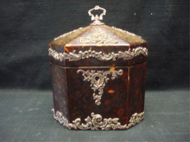 Appraisal: Silver Overlay Bone Tea Caddy Possibly silver From a Bedford