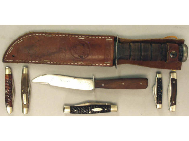 Appraisal: Collection of knives includes KaBar marine knife skinning knife five