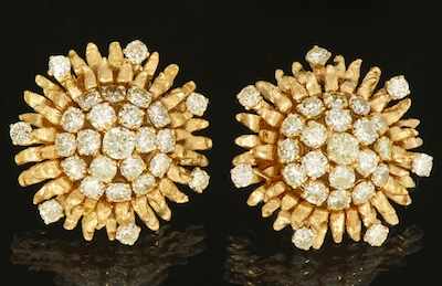 Appraisal: A Pair of Gold and Diamond Earrings k yellow gold