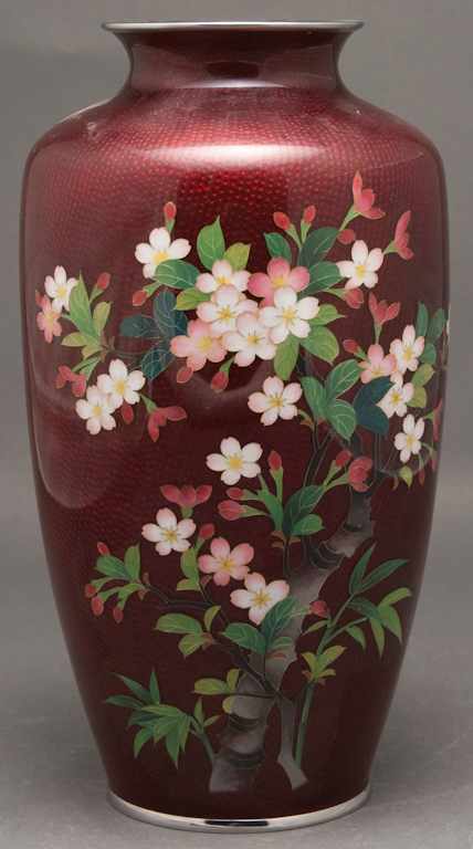 Appraisal: Japanese cloisonne enamel vase with floral decoration bird and foliate