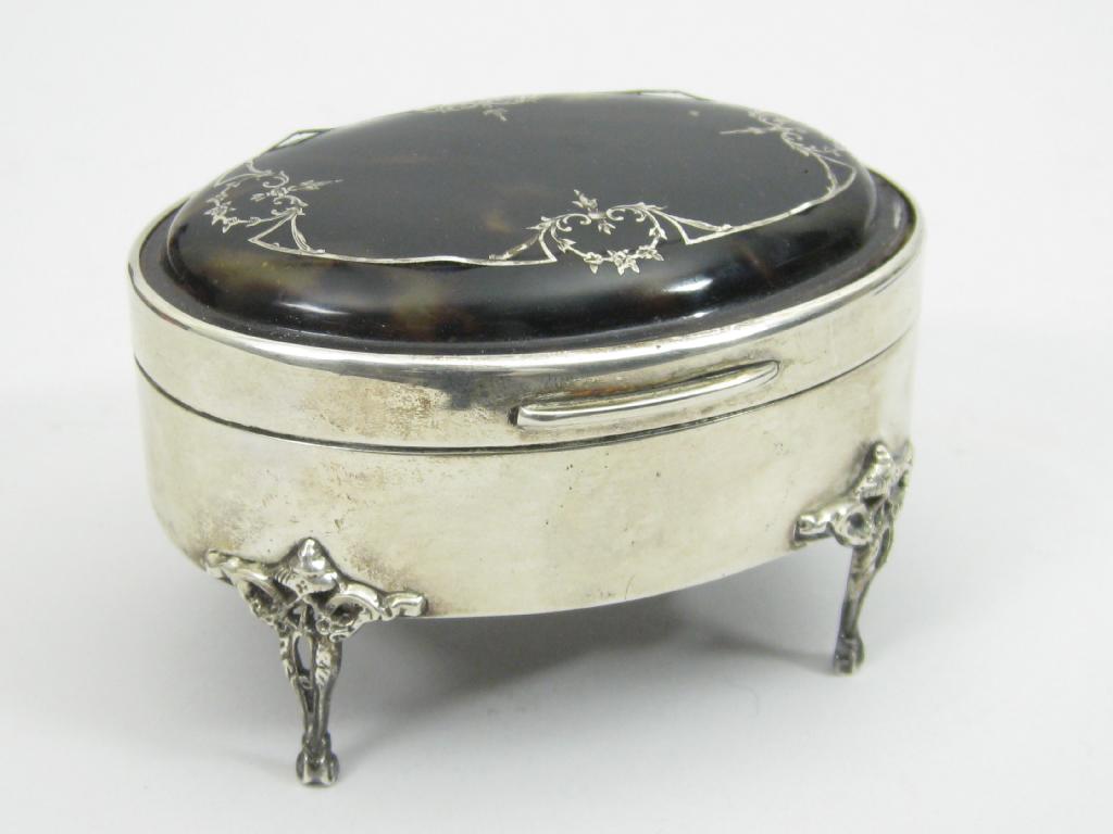 Appraisal: A George V silver and tortoiseshell oval Jewel Box with